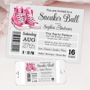 Rosa Sneaker Ball Geburtstagsfeier Schuh Etikett Einladung