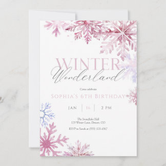 Rosa Snowflake Winter Wonderland Geburtstag Einlad Dankeskarte
