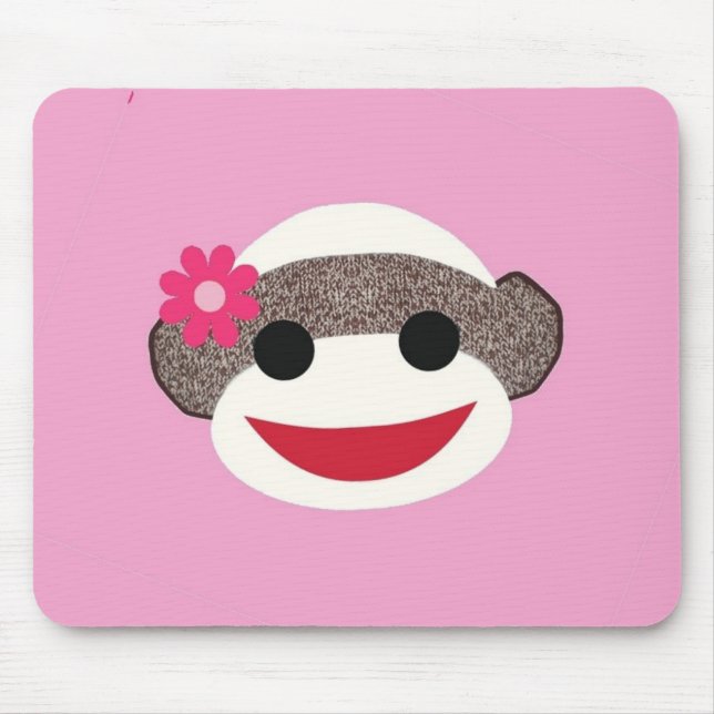 Rosa Socken-Affe-Blumen-Mädchen Mousepad (Vorne)
