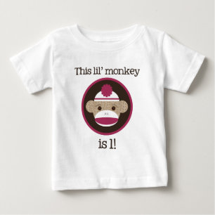 Rosa Socken-Affe: Erster Geburtstag Baby T-shirt