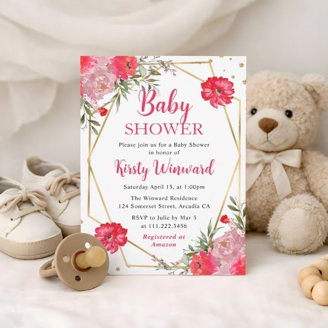 Rosa Sommer Blume Frame Baby Dusche Einladung (Von Creator hochgeladen)