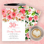 Rosa Sommer Floral Hübsch 30. Geburtstag Einladung<br><div class="desc">Rose, Pfannkuchen und Traumwelten schaffen ein hübsches sommerlich rosa Blumendesign. Die Buden und das Laub verleihen dem Ganzen ein rustikales Ambiente. Der 30. ist in einem großen, fett gedruckten Text verfasst. Es kann für jedes Jahr geändert werden, das Sie wünschen. Der Name des Geburtstags wird in einem eleganten Script-Schriftart geschrieben....</div>