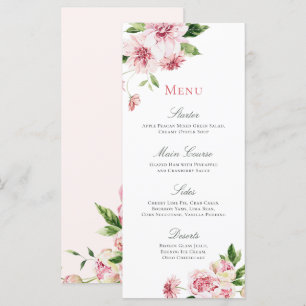 Rosa Sommer Floral Romantisches Brautparty  Menükarte