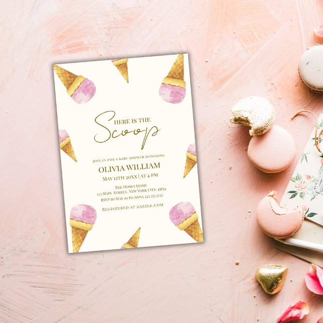 Rosa Sommer Hier ist die Scoop Ice Cream Baby Dusc Einladung (Pink Summer Here's The Scoop Ice Cream Baby Shower Invitation)