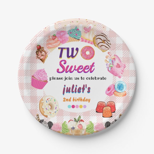 Rosa Sommer niedliche Kinder Mädchen zwei süße 2.  Pappteller (Vorderseite)