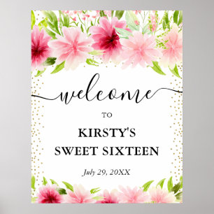 Rosa Sommerblumen Sweet Sixteen Willkommen Poster