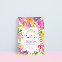 Rosa Sommerblumengold Quinceanera Dankeskarte