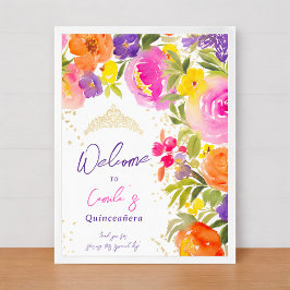 Rosa Sommerblütenfarbe Quinceanera Empfang Poster