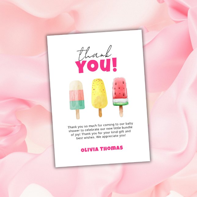 Rosa Sommerferien zum Pop Eiscreme Kinderdusche Dankeskarte (Pink Summer Ready To Pop Ice Cream Baby Shower Thank You Card)