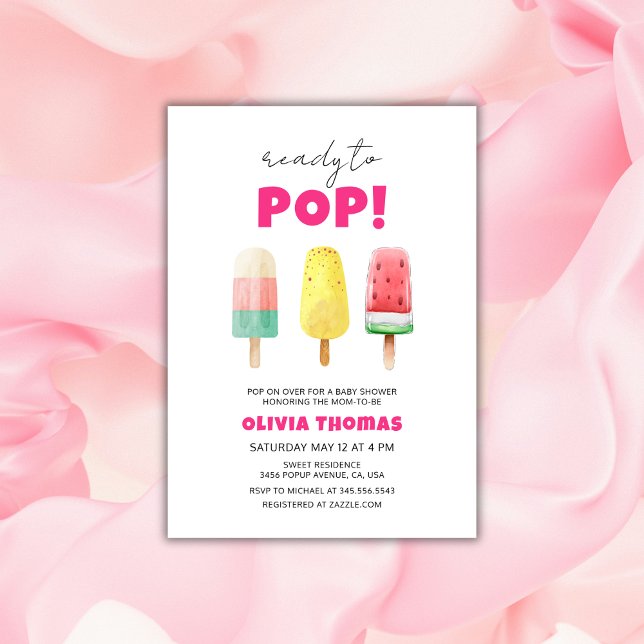 Rosa Sommerferien zum Pop Eiscreme Kinderdusche Einladung (Pink Summer Ready To Pop Ice Cream Baby Shower Invitation)