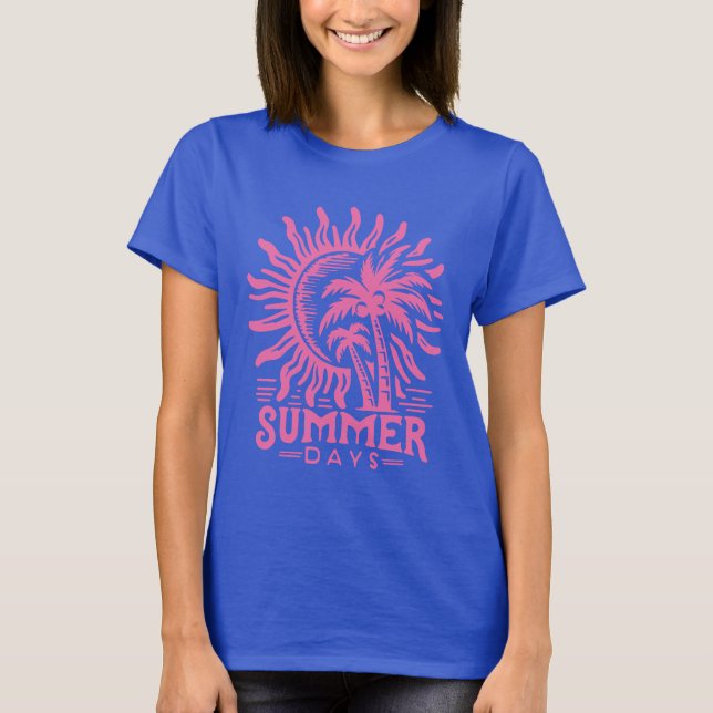 Rosa Sommertage - Tropische Palmen und Sonne T-Shirt (Vorderseite)
