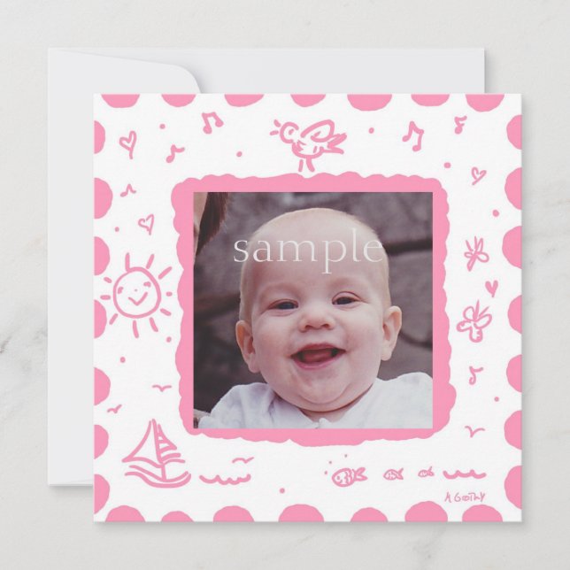 Rosa Songbird Geburtsankündigung Ankündigung (Vorderseite)