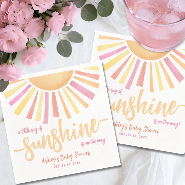 Rosa Sonnen-Baby-Party Serviette (Pink Sun Baby Shower Napkins)