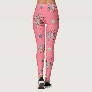Rosa Sonnen und Sternenmuster Leggings