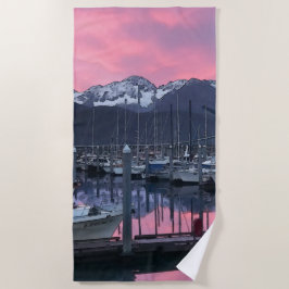 Rosa Sonnenaufgang Hafen 1 - Badetuch
