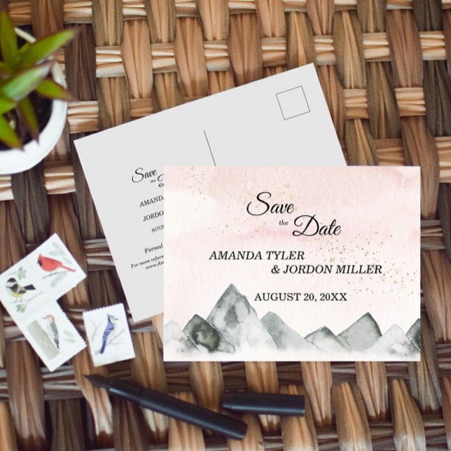 Rosa Sonnenaufgang Hochzeit retten das Datum Ankündigungspostkarte (Von Creator hochgeladen)