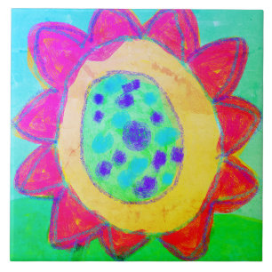 Rosa Sonnenblume Abstrakte digitale Malerei Fliese