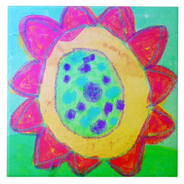 Rosa Sonnenblume Abstrakte digitale Malerei Fliese (Vorderseite)