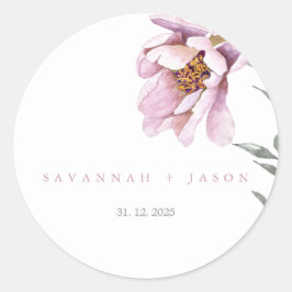 Rosa Sonnenblume Minimalistisch | Hochzeitlicher U Runder Aufkleber