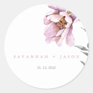 Rosa Sonnenblume Minimalistisch | Hochzeitlicher U Runder Aufkleber