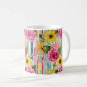 Rosa Sonnenblume Teal Sommer Blumen Kaffeetasse