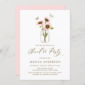 Rosa Sonnenblumen in Mason Jar Rustikal 16 . Gebur Einladung