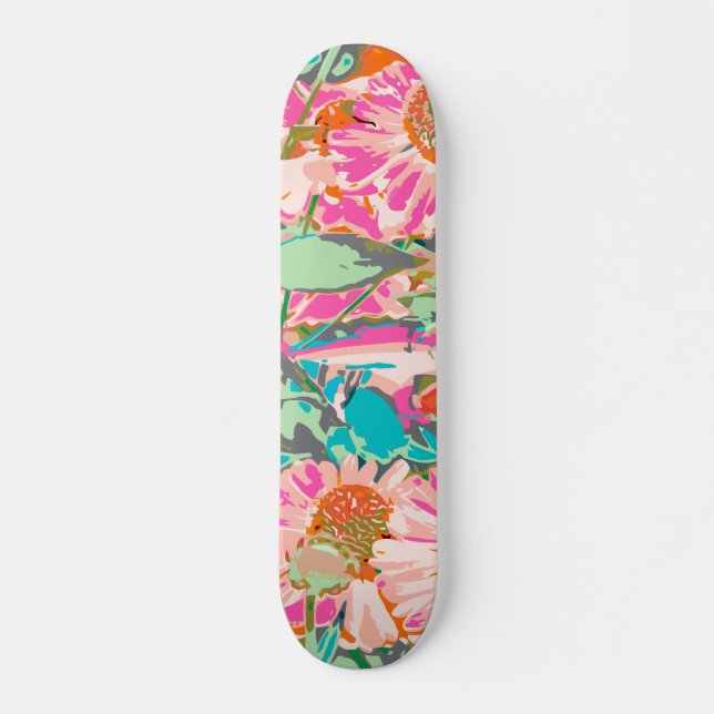 Rosa Sonnenblumen Skateboard (Vorne)