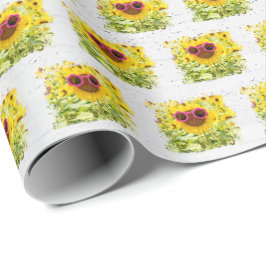 Rosa Sonnenbrille auf Sonnenblumen Geschenkpapier