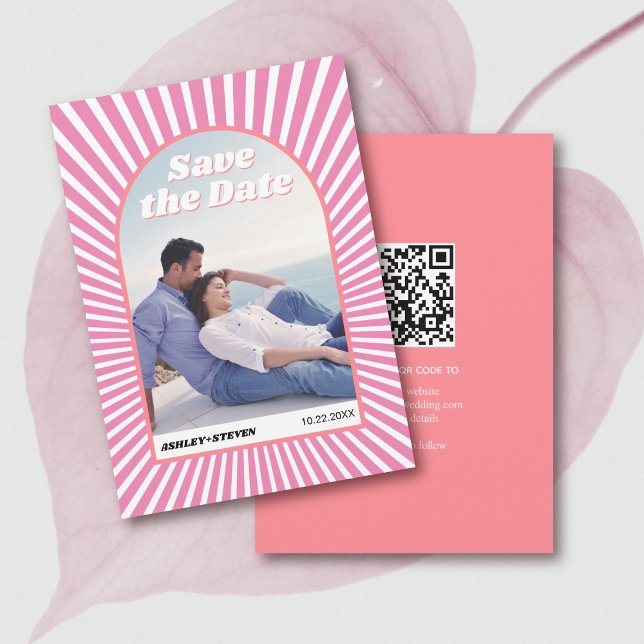 Rosa Sonnenstrahlen Retro Groovy 70er inspiriert H Save The Date (Von Creator hochgeladen)