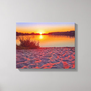 Rosa Sonnenuntergang am Strand übersät Canvas Leinwanddruck