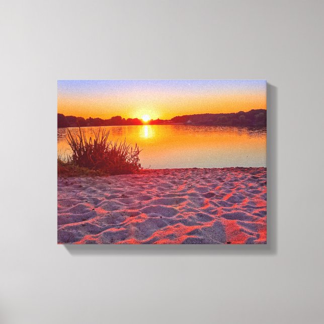 Rosa Sonnenuntergang am Strand übersät Canvas Leinwanddruck (Vorderseite)