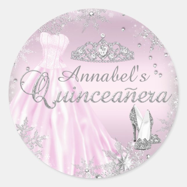 Rosa Sparkkleid Tiara Quinceanera Sticker (Vorderseite)