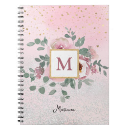 Rosa Sparkle Glitzer Monogram Girl Daily Diary Notizblock