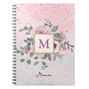 Rosa Sparkle Glitzer Monogram Girl Daily Diary Notizblock