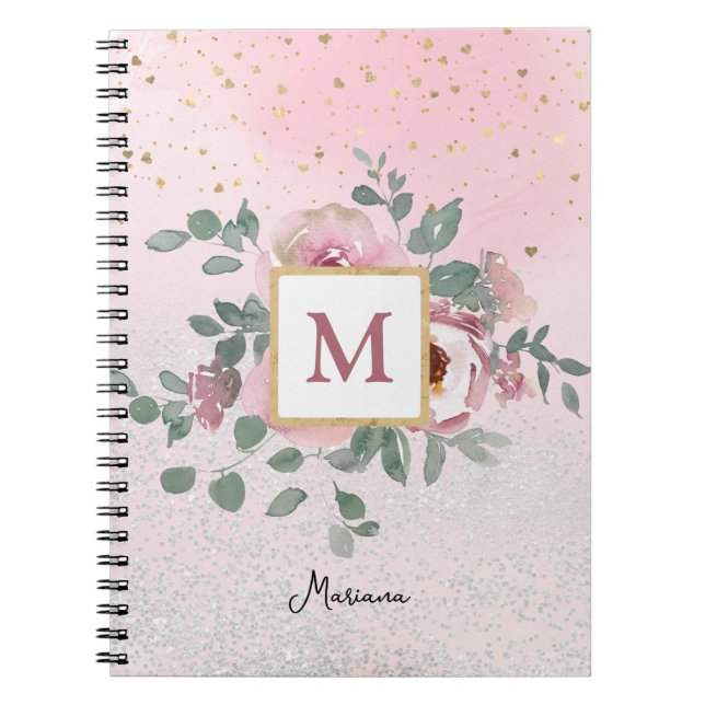 Rosa Sparkle Glitzer Monogram Girl Daily Diary Notizblock (Vorderseite)