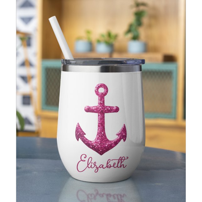 Rosa Sparkle Glitzer Nautical Sailing Name (Nautical wine tumbler for summer fun, brides, and bridesmaids)