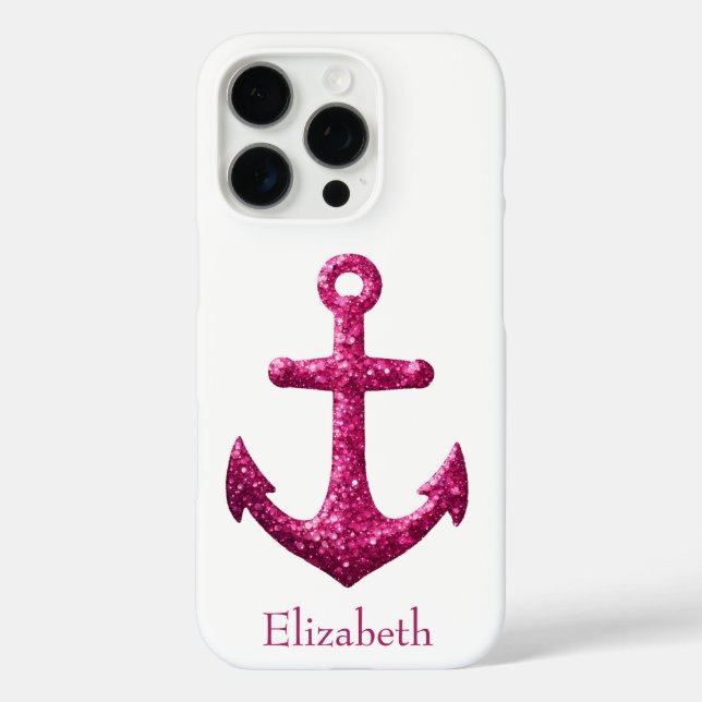 Rosa Sparkle Glitzer Nautical Sailing Name Case-Mate iPhone Hülle (Rückseite)