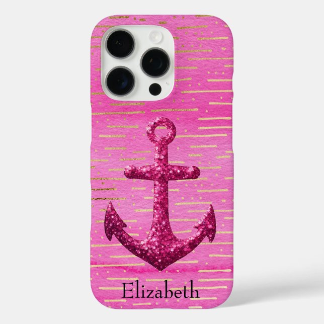 Rosa Sparkle Glitzer Nautical Sailing Name Case-Mate iPhone Hülle (Rückseite)