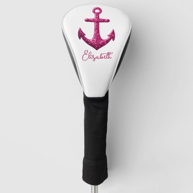 Rosa Sparkle Glitzer Nautical Sailing Name Golf Headcover (Vorderseite)