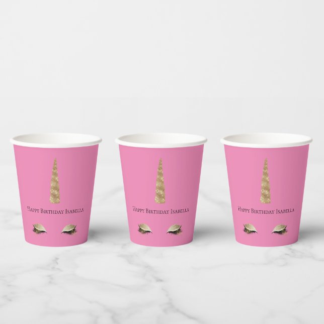Rosa Sparkle Gold Glam Unicorn Pappbecher (Multi)