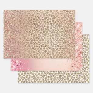 Rosa Sparkor Gold Leopard Print Geschenkpapier Set