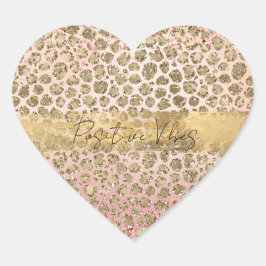 Rosa Sparkor Gold Leopard Print Herz-Aufkleber