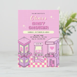 Rosa Spielecke Babydusche Einladung