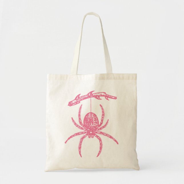 Rosa Spinne, die von der Zweigstelle zur Tasche hä (Vorne)