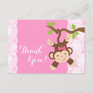 Rosa Spitze-Affe-Baby danken Ihnen Dankeskarte