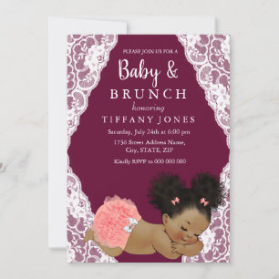 Rosa Spitze Burgunder Vintage Babyparty Brunch Einladung