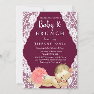 Rosa Spitze Burgunder Vintage Babyparty Brunch Einladung