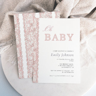 Rosa Spitze Oh Baby Mädchen Baby Shower Einladung