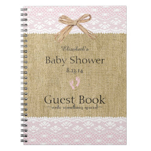 Rosa Spitze-u. Leinwand-Bild - Babyparty-Gast-Buch Notizblock