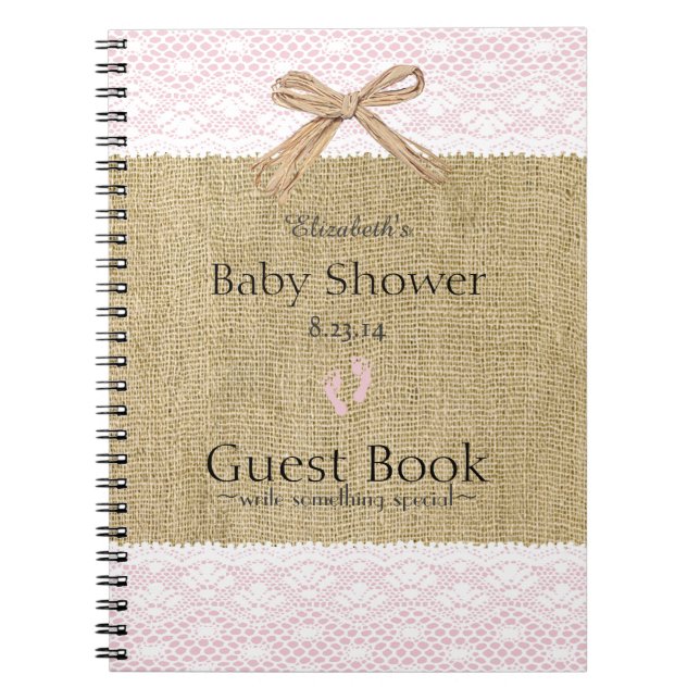 Rosa Spitze-u. Leinwand-Bild - Babyparty-Gast-Buch Notizblock (Vorderseite)